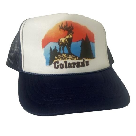 Handmade Accessories - NWT Vintage Colorado Trucker Hat - New Old Stock - USA Workshop Printed - Navy